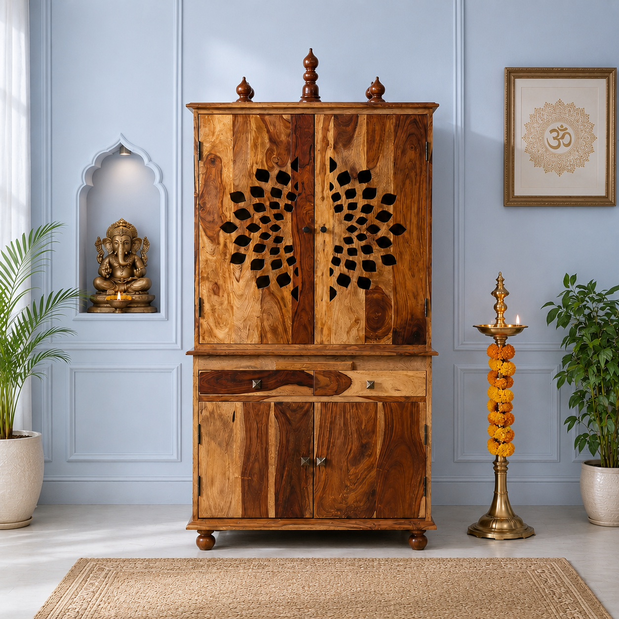 Aayansh Traditional Home Temple with Dome Top in Teak Finish (1) Aayansh Traditional Home Temple with Dome Top in Teak Finish - Image 1