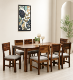 Alaric Solid Sheesham Wood 8 Seater Dining Table with Cushioned Dining Chairs in Provincial Teak Finish