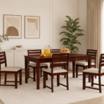 Alderwood Heritage Inspired Handcrafted Natural Finish Premium Six Seater Dining Table Set