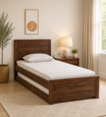 Aldric Solid Sheesham Wood Single Bed for Bedroom in Walnut Finish