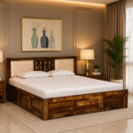 Alvena Solid Sheesham Wood Luxury Storage Bed with Refined Wooden Design