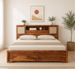 Alviera Solid Sheesham Wood Modern Wooden Bed with Spacious Storage