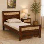 Arden Solid Sheesham Wood Single Bed with Wooden Headboard in Honey Oak Finish