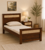 Arden Solid Sheesham Wood Single Bed with Wooden Headboard in Honey Oak Finish