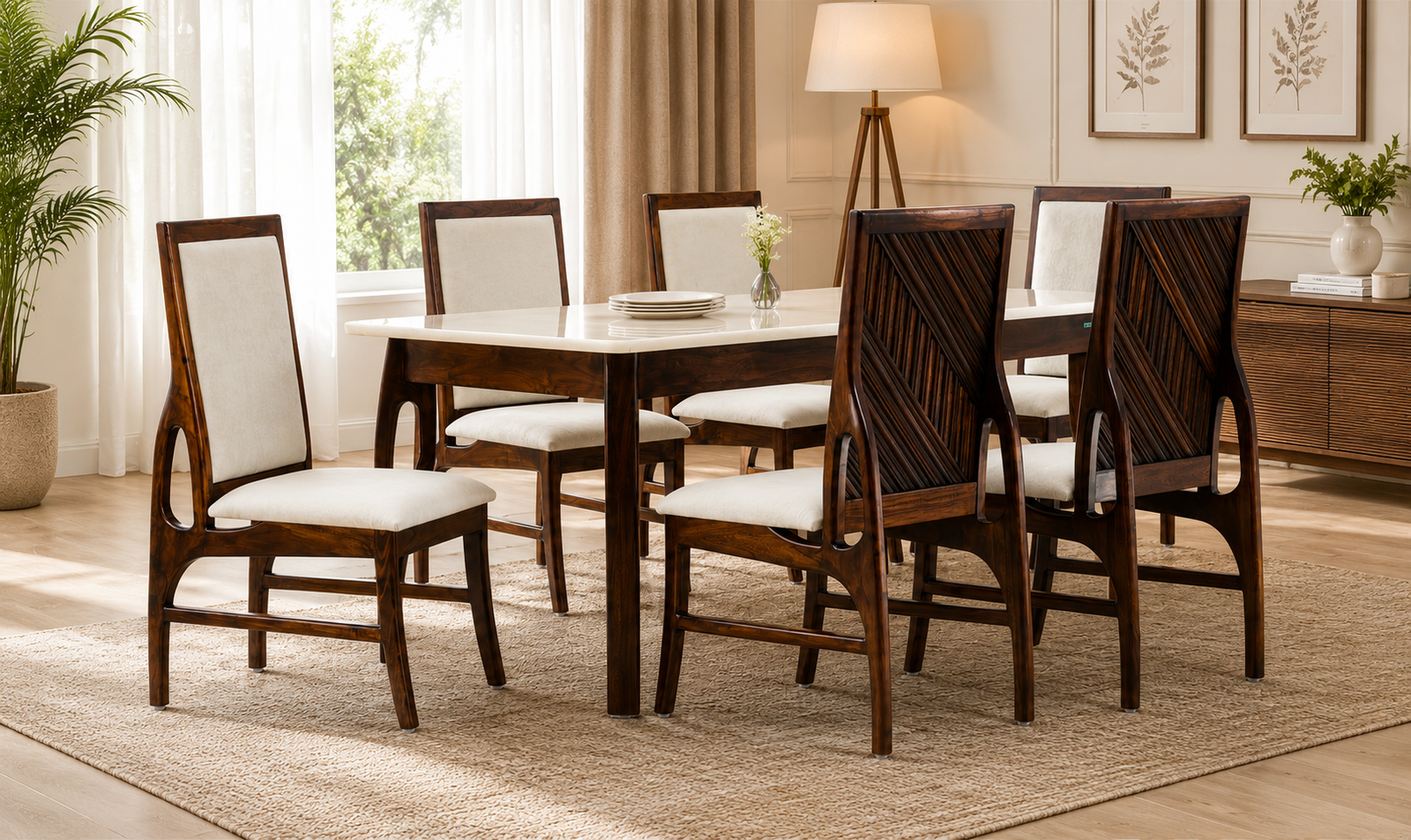 Ashford-Sheesham-Wood-6-Seater-Dining-Set-In-Scratch-Resistant-Rustic-Mahogany-Finish-With-Bench-1.png Import placeholder for 5450 - Image 1