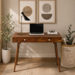 Ashton Solid Sheesham Wood Study Table with Natural Wooden Finish and Drawers