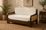 Aster Solid Wood Sofa Cum Bed with Convertible Lounger Design
