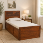 Averon Solid Sheesham Wood Single Bed with Headboard in Natural Teak Finish
