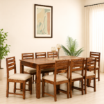 Avon Solid Sheesham Wood 8 Seater Dining Table Set with Ergonomic Backrest Chairs in Honey Oak Finish