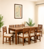 Avon Solid Sheesham Wood 8 Seater Dining Table Set with Ergonomic Backrest Chairs in Honey Oak Finish