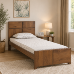 Benson Solid Sheesham Wood Single Bed with Sleek Headboard in Provincial Teak Finish