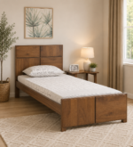 Benson Solid Sheesham Wood Single Bed with Sleek Headboard in Provincial Teak Finish