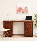 Brentwood Solid Sheesham Wood Writing Desk with Classic Storage Cabinet