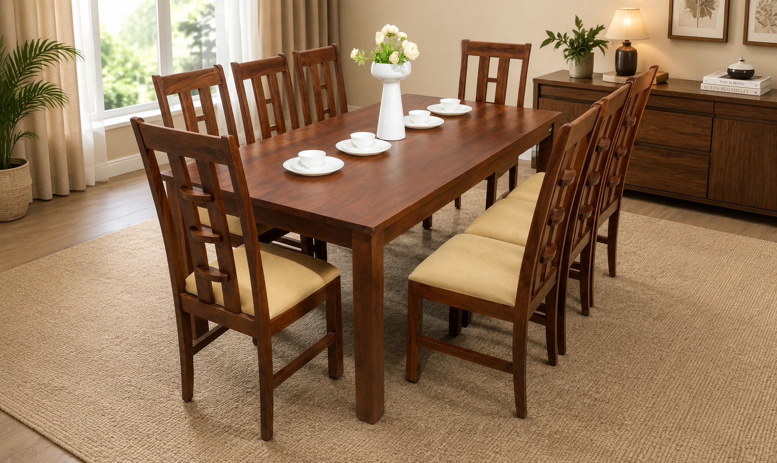 Castellan-Sheesham-Wood-6-Seater-Dining-Set-In-Scratch-Resistant-Walnut-Brown-Finish-With-Bench-1.png Import placeholder for 5427 - Image 1