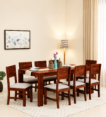 Cedar Solid Sheesham Wood 8 Seater Dining Table Set with Comfortable Wooden Chairs in Natural Finish