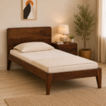 Cedar Solid Sheesham Wood Single Bed with Wooden Backrest in Rustic Teak Finish