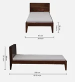 Cedar Solid Sheesham Wood Single Bed with Wooden Backrest in Rustic Teak Finish - Image 3