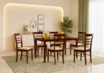 Cedarbrook Classic Rustic Natural Finish Premium Wooden Six Seater Dining Table With Dining Chairs