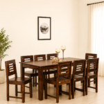 Dorian Solid Sheesham Wood 8 Seater Dining Table with High Back Dining Chairs in Classic Walnut Finish