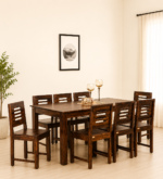 Dorian Solid Sheesham Wood 8 Seater Dining Table with High Back Dining Chairs in Classic Walnut Finish