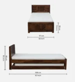 Dorian Solid Sheesham Wood Single Bed with Classic Headboard in Walnut Finish - Image 3