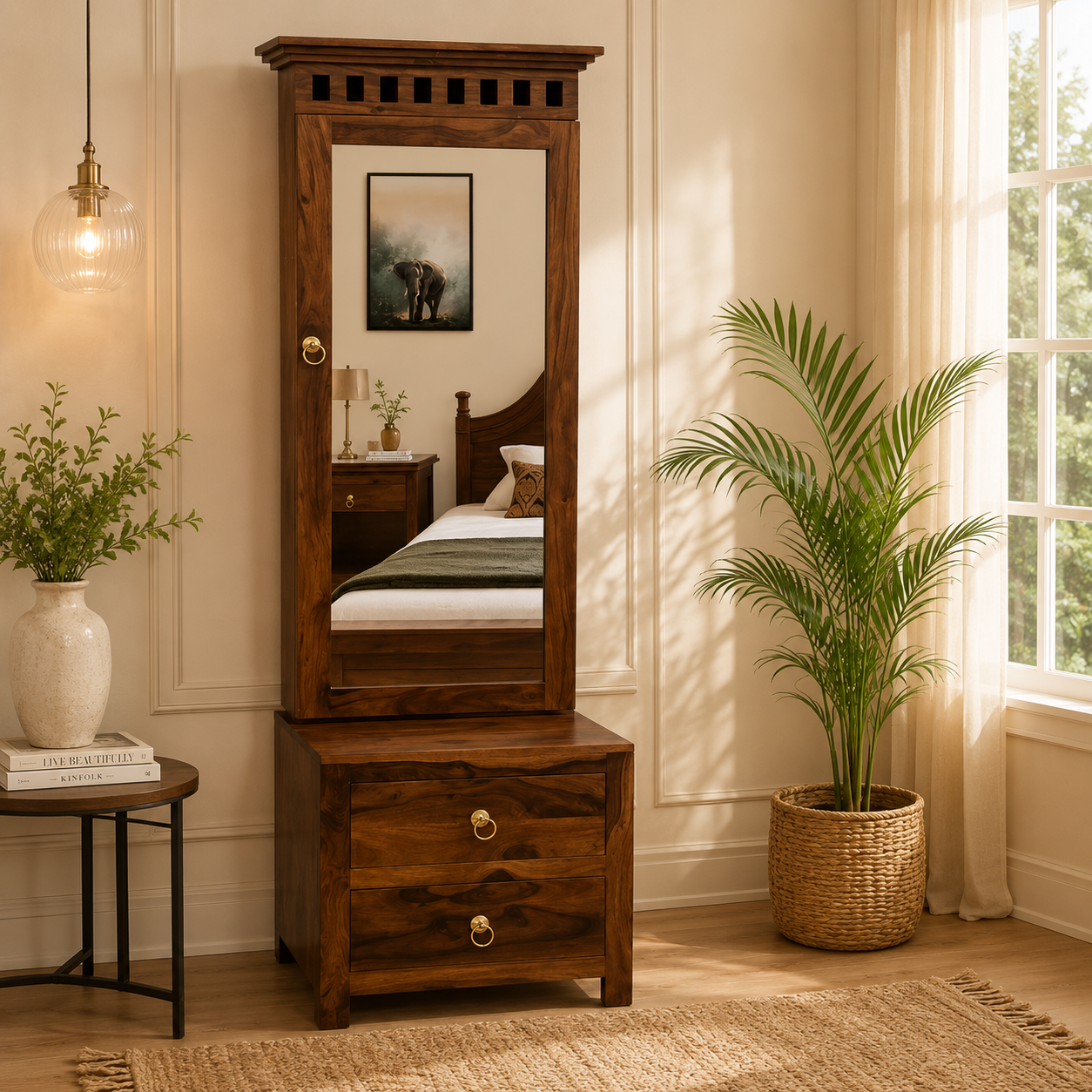 Elora Solid Sheesham Wood Premium Wooden Dresser in Natural Wood Finish (1) Elora Solid Sheesham Wood Premium Wooden Dresser in Natural Wood Finish - Image 1