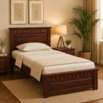 Elton Solid Sheesham Wood Single Bed with Contemporary Headboard in Natural Teak Finish