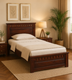 Elton Solid Sheesham Wood Single Bed with Contemporary Headboard in Natural Teak Finish