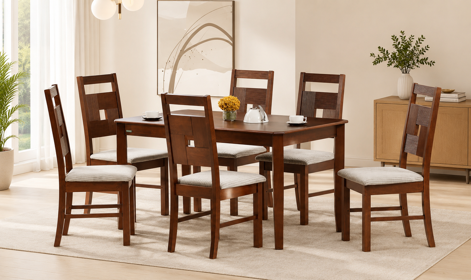 Grenwood-Mango-Wood-6-Seater-Dining-Set-In-Stain-Resistant-Golden-Walnut-Finish-With-Bench-1.png Import placeholder for 5477 - Image 1