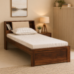 Haven Solid Sheesham Wood Single Bed with Minimalist Headboard in Provincial Teak Finish