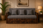 Ira Solid Wood Sofa Cum Bed with Wooden Armrests