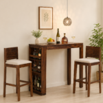Kenton Minimalist Bar Table Set in Natural Wood Finish