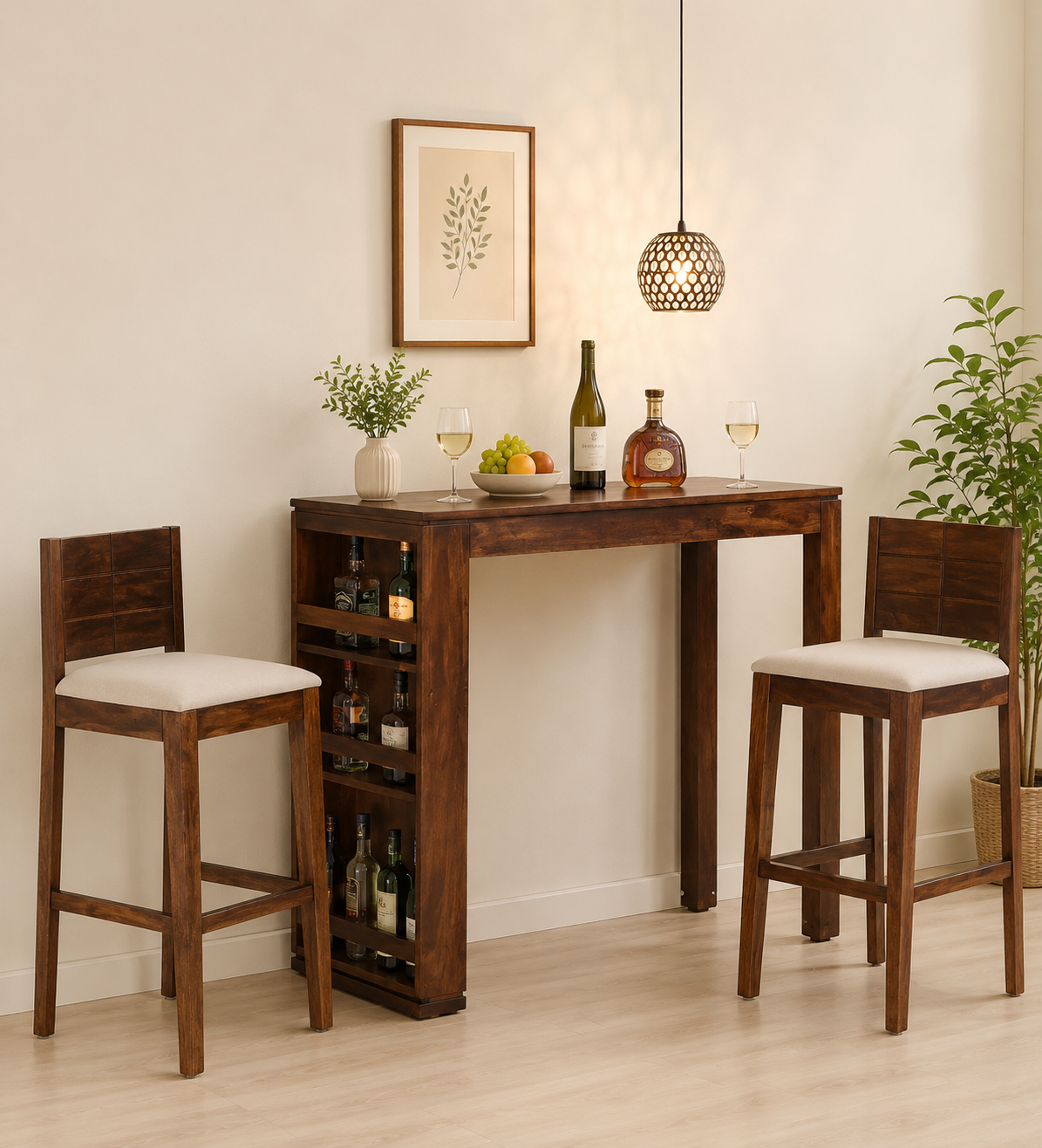 Kenton Minimalist Bar Table Set in Natural Wood Finish (1) Kenton Minimalist Bar Table Set in Natural Wood Finish - Image 1