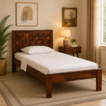 Lennox Solid Sheesham Wood Single Bed with Elegant Wooden Headboard in Walnut Finish