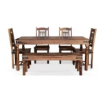 Marlow Solid Sheesham Wood 6 Seater Dining Table Set with Comfortable Cushioned Chairs in Natural Teak Finish - Image 7
