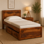 Marlow Solid Sheesham Wood Single Bed with Raised Headboard in Natural Teak Finish