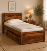 Marlow Solid Sheesham Wood Single Bed with Raised Headboard in Natural Teak Finish