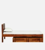 Marlow Solid Sheesham Wood Single Bed with Raised Headboard in Natural Teak Finish - Image 5