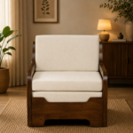 Mira Sheesham Wood Sofa Cum Bed with Comfortable Upholstered Seating