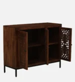 Natural Finish Handcrafted Sheesham Wood Tall Storage Cabinet - Image 4