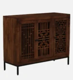 Natural Finish Handcrafted Sheesham Wood Tall Storage Cabinet - Image 5