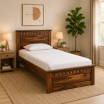 Nolan Solid Sheesham Wood Single Bed with Panelled Wooden Headboard in Rustic Finish