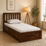 Orson Solid Sheesham Wood Single Bed with Modern Wooden Headboard in Provincial Teak Finish