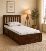 Orson Solid Sheesham Wood Single Bed with Modern Wooden Headboard in Provincial Teak Finish