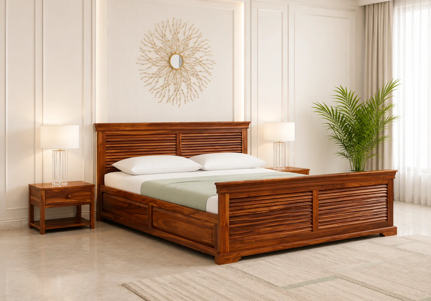 Oslo Sheesham Wood Bed In Provincial Teak Finish With Storage (2) Oslo Sheesham Wood Bed In Provincial Teak Finish With Storage - Image 1