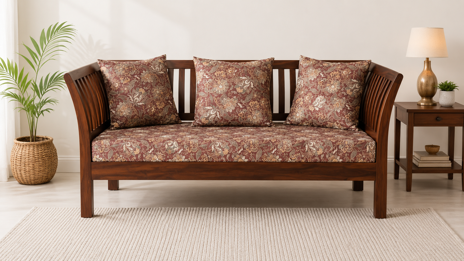 Premium-Wooden-Strong-Sheesham-Wood-2-Seater-Sofa-with-Soft-Fabric-Upholstery-1.png Import placeholder for 3718 - Image 1