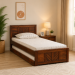 Rylan Solid Sheesham Wood Single Bed with Sleek Wooden Frame in Natural Walnut Finish