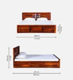 Vareli Solid Sheesham Wood Elegant Storage Bed in Honey Finish - Image 3