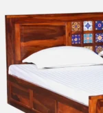 Vareli Solid Sheesham Wood Elegant Storage Bed in Honey Finish - Image 4