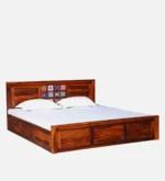 Vareli Solid Sheesham Wood Elegant Storage Bed in Honey Finish - Image 6